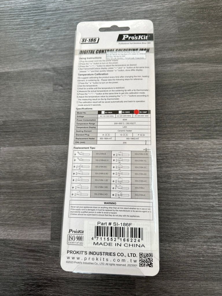 Mỏ hàn chỉnh nhiệt Pro'skit SI-186F (60W)