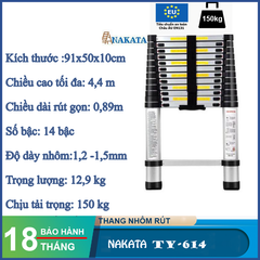 Thang nhôm rút đơn NAKATA 4m4 - TY614 ( Đai Đen) TY614