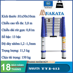 Thang nhôm rút đơn NAKATA 3m8 - TYB612 (Đai Xanh) TYB612