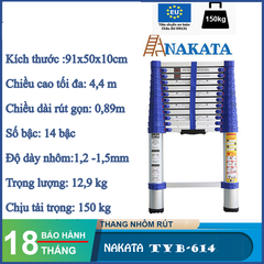 Thang nhôm rút đơn NAKATA 4m4 - TYB614 (Đai Xanh) TYB614