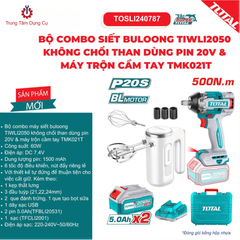 BỘ COMBO SIẾT BULOONG TIWLI2050 KHÔNG CHỔI THAN DÙNG PIN 20V & MÁY TRỘN CẦM TAY TMK021T TOTAL TOSLI240787