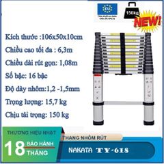 Thang nhôm rút đơn NAKATA 6m3 - TY618 TY618