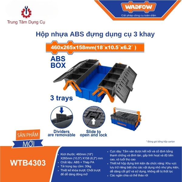 Hộp nhựa ABS đựng dụng cụ 3 khay WADFOW WTB4303