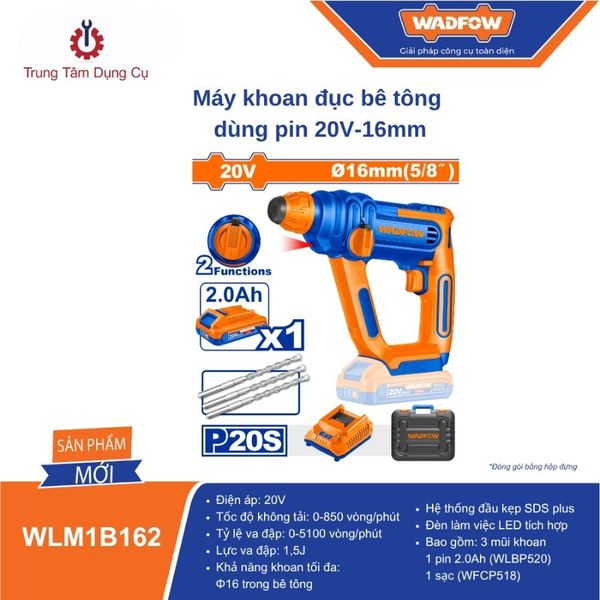 Máy khoan đục bê tông dùng pin 20V-16mm WADFOW WLM1B162
