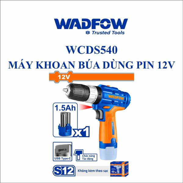 Máy khoan búa dùng pin Lithium-ion 12V (không kèm đầu sạc) Wadfow WCDS540