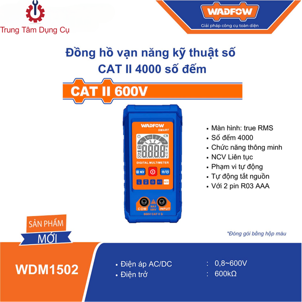 Đồng hồ vạn năng kỹ thuật số CAT II 4000 số đếm Wadfow WDM1502