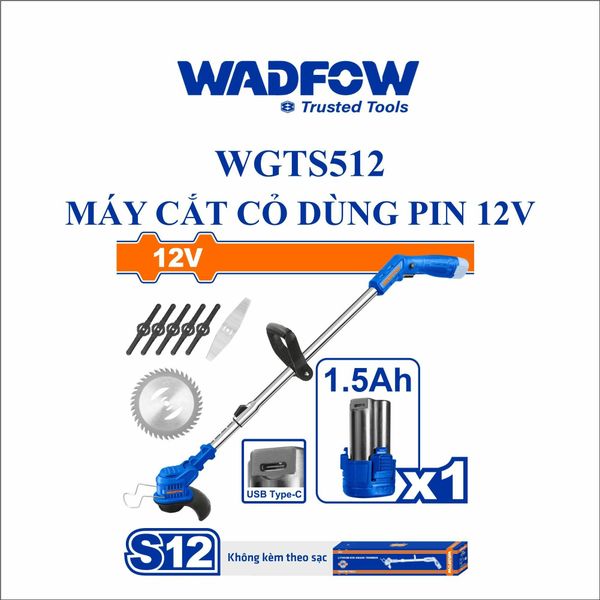 Máy cắt cỏ dùng pin Lithium-ion12V (không kèm đầu sạc) Wadfow WGTS512