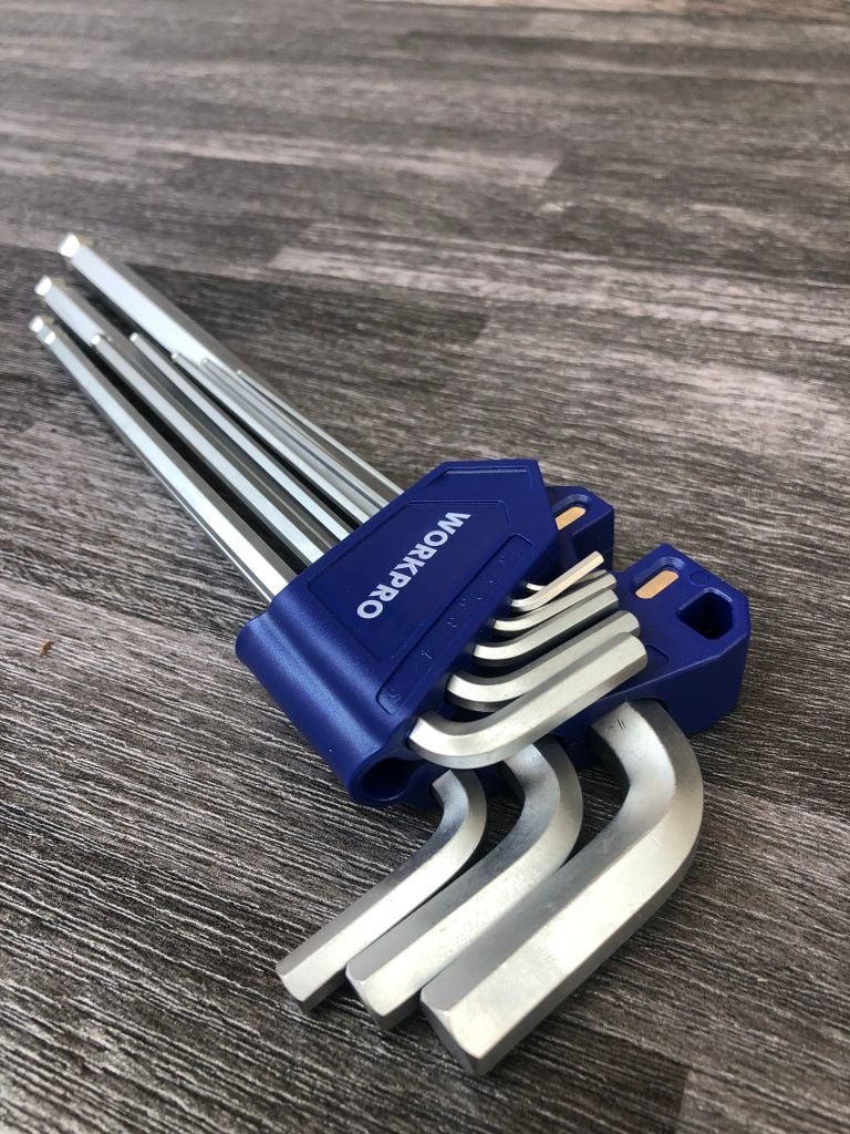 Bộ lục giác S2 đầu bằng, kiếu chữ L, loại dài, 9 cái hệ mét(1.5,2,2.5,3,4,5,6,8,10),
thép hợp kim CR-V Workpro - WP222035