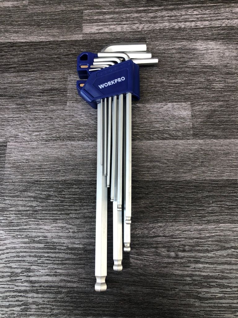Bộ lục giác S2 đầu bằng, kiếu chữ L, loại dài, 9 cái hệ mét(1.5,2,2.5,3,4,5,6,8,10),
thép hợp kim CR-V Workpro - WP222035