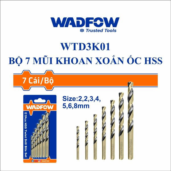 Bộ 7 mũi khoan xoắn ốc HSS Wadfow WTD3K01