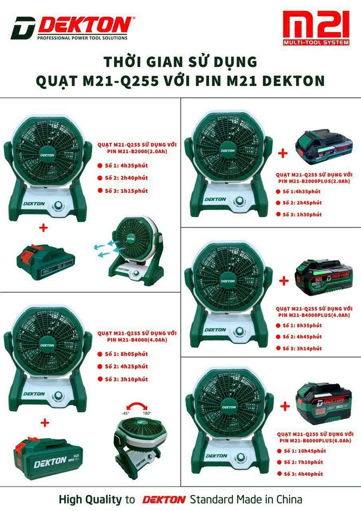 Quạt dùng pin và điện Dekton M21-Q255
