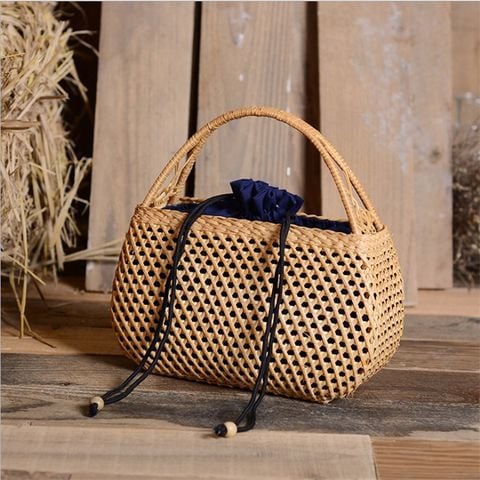 Túi Cói Boho Vintage Xách Tay Hình Chữ Nhật Phong Cách Cổ Điển Màu Nâu Sẫm - Mã TC031