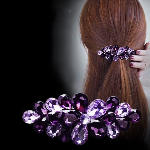 Quà tặng 20/10 cho sếp nữ, vợ, cô giáo, giáo viên nữ, mẹ và bạn gái, người yêu nữ quà tặng Kẹp (Cặp) Tóc Dạng Bấm Đính Đá Màu Tím Hình Hoa 5 Cánh - KDD001