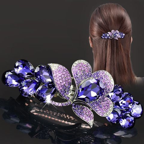 Quà tặng 20/10 cho sếp nữ, vợ, cô giáo, giáo viên nữ, mẹ và bạn gái, người yêu nữ quà tặng Kẹp (Cặp) Tóc Dạng Bấm Đính Đá Màu Tím Hình Cành Hoa 3 Cánh - KDD010