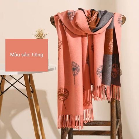 Khăn quàng cổ len cashmere nữ choàng giữ ấm màu hồng LAGU Khăn Phụ Kiện - KC337