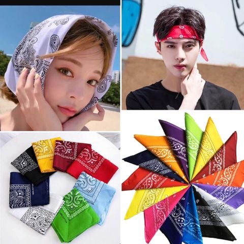 Khăn bandana hiphop turban nam Nữ đủ màu trắng, đen, xám, xanh, đỏ, tím, hồng, vàng cam