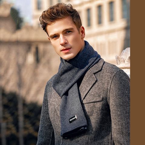 Quà tặng sếp nam lên chức - Khăn quàng choàng cổ nam Hàng Hiệu & Cao Cấp - Khăn len cashmere giữ ấm màu xám - KN003