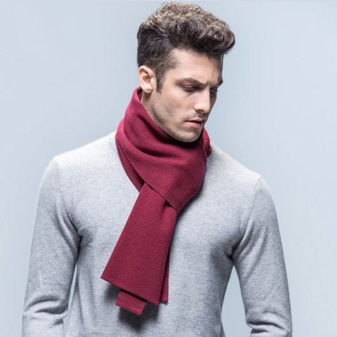 Khăn quàng choàng cổ nam Hàng Hiệu & Cao Cấp - Khăn len cashmere giữ ấm màu đỏ đô - KN024