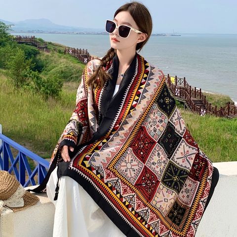 Khăn quàng choàng cổ nữ đi biển boho thổ cẩm đẹp cao cấp màu nâu - Mã KC304