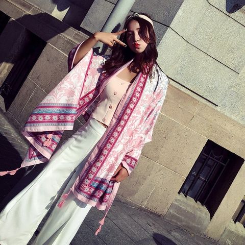 Khăn quàng choàng cổ nữ đi biển boho thổ cẩm đẹp cao cấp màu hồng tím - Mã KC290