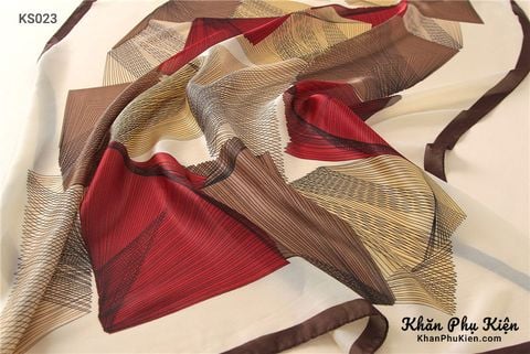 Khăn Choàng Cổ Lụa Phối Màu Đỏ, Vàng, Nâu - Silk - 180x90cm - Mã KS023
