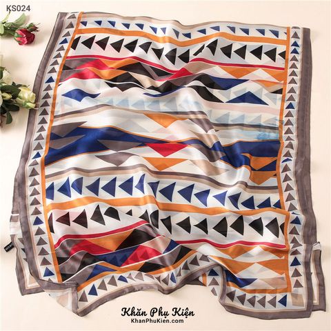 Khăn Choàng Cổ Lụa Họa Tiết Tam Giác Nhiều Màu - Silk - 180x90cm - Mã KS024