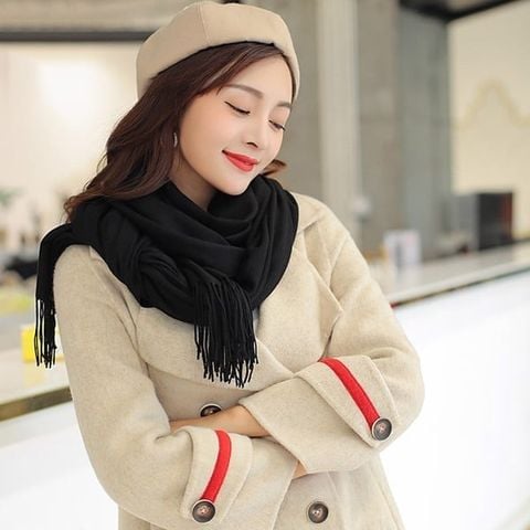 Quà 20/11 tặng cho cô giáo -  Khăn Choàng Cổ Len Dạ Màu Đen Trơn - Cashmere - 200x60cm - Mã KC074