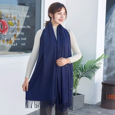 Quà tặng 8/3 cho người yêu nữ, vợ, cô giáo, mẹ -  Khăn Choàng Cổ Len Dạ Màu Xanh Navy Trơn - Cashmere - 200x60cm - Mã KC320