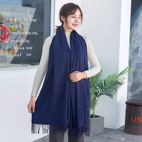 Quà tặng sinh nhật cho mẹ nên tặng gì -  Khăn Choàng Cổ Len Dạ Màu Xanh Navy Trơn - Cashmere - 200x60cm - Mã KC320