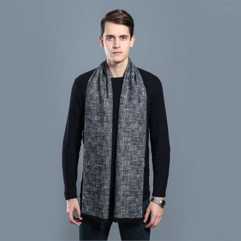 Quà tặng sinh nhật cho bạn trai, người yêu nam - Khăn quàng choàng cổ nam Hàng Hiệu & Cao Cấp - Khăn len cashmere giữ ấm họa tiết màu Xám tro - KN009