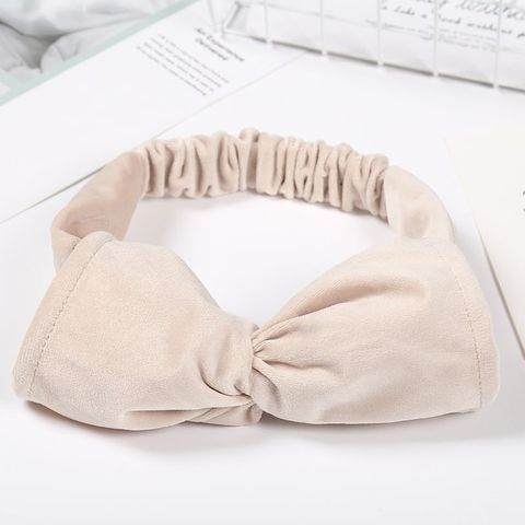 Băng Đô Turban Cài Tóc Vải Thun Thắt Nơ Màu Be Trơn - Mã BD516