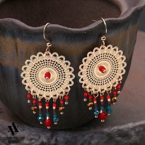 Bông Tai Boho Phong Cách Thổ Cẩm Vintage (Bohemian) Hình Tròn - Mã BB001