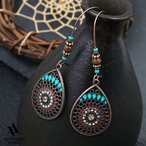 Bông Tai Boho Phong Cách Thổ Cẩm Vintage (Bohemian) Hình Elip - Mã BB002