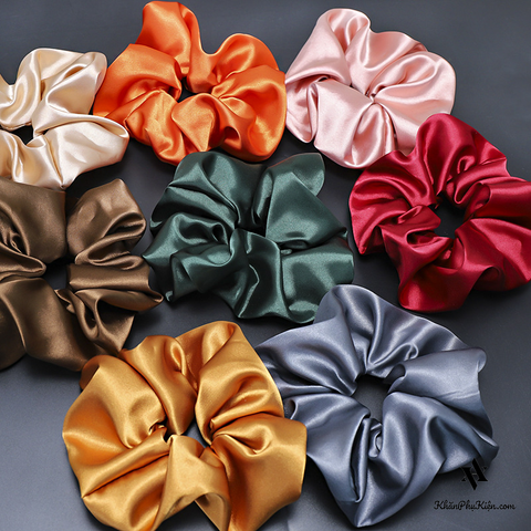 Cột Tóc Scrunchies Vải Lụa Satin Màu Hồng - Mã DT085