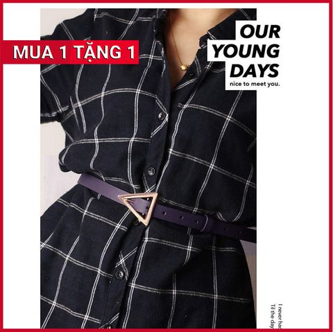 Dây Nịt - Thắt Lưng Nữ (Đai Váy) Da PU Thật Mặt Hình Tam Giác Màu Xanh Đen Navy - Mã DN011