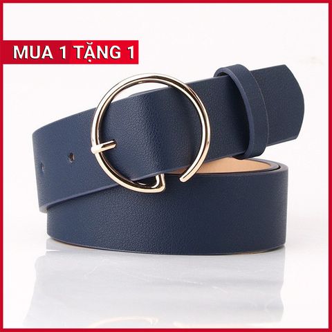 Dây Nịt - Thắt Lưng Nữ (Đai Váy) Da PU Thật Mặt Chữ G Màu Xanh Đen Navy - Mã DN014