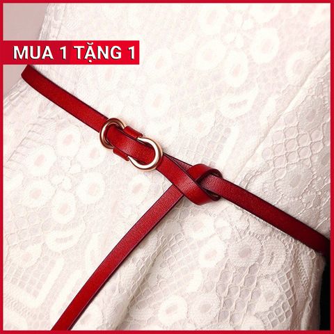 Dây Nịt - Thắt Lưng Nữ (Đai Váy) Bản Nhỏ Da PU Thật Mặt Hình Nơ Màu Nâu Sáng - Mã DN019