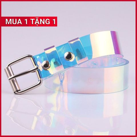 Dây Nịt - Thắt Lưng Nữ (Đai Váy) Bản Nhỏ Da PU Thật Mặt Hình Vuông Trong Suốt Ánh Cầu Vồng - Mã DN029