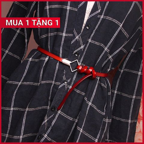 Dây Nịt - Thắt Lưng Nữ (Đai Váy) Bản Nhỏ Da PU Thật Mặt Hình Vuông Màu Đỏ - Mã DN043