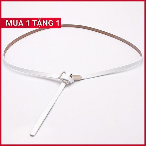 Dây Nịt - Thắt Lưng Nữ (Đai Váy) Bản Nhỏ Da PU Thật Mặt Hình Vuông Màu Trắng - Mã DN047