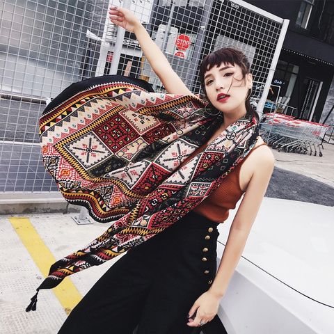 Khăn quàng choàng cổ nữ đi biển boho thổ cẩm đẹp cao cấp màu nâu - Mã KC304