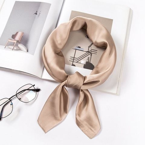 Khăn lụa vuông công sở quàng cổ thời trang nữ văn phòng 70x70cm màu nude LAGU Khăn Phụ Kiện - KL384