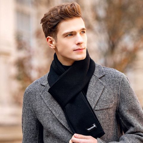 Quà tặng sinh nhật cho bạn trai, người yêu nam - Khăn quàng choàng cổ nam Hàng Hiệu & Cao Cấp - Khăn len cashmere giữ ấm màu đen - KN001