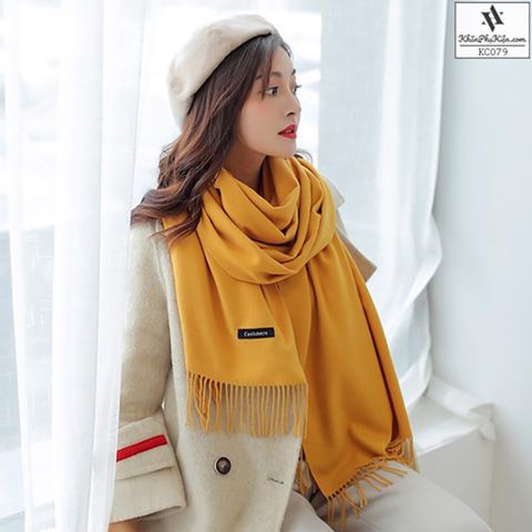 Khăn quàng choàng cổ len Cashmere giữ ấm màu vàng nghệ cao cấp đẹp sang trọng - Mã KC079