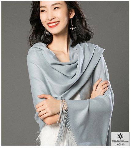 Khăn Choàng Cổ Len Dạ Màu Xám Sáng - Cashmere - 200x60cm - Mã KC080