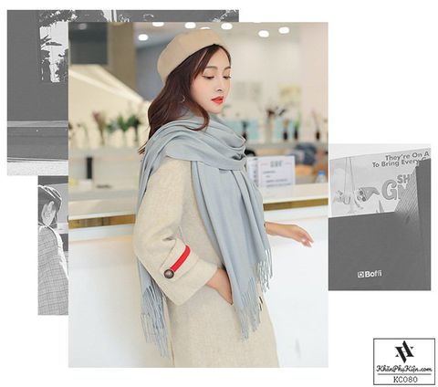 Khăn Choàng Cổ Len Dạ Màu Xám Sáng - Cashmere - 200x60cm - Mã KC080