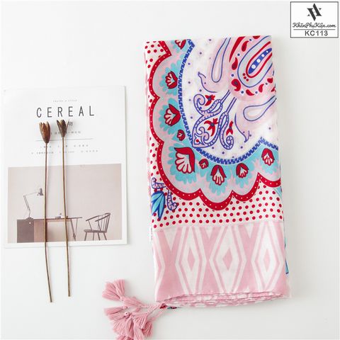 Khăn Choàng Cổ Họa Tiết Thổ Cầm Hồng - Cotton Viscose - 180x90cm - Mã KC113