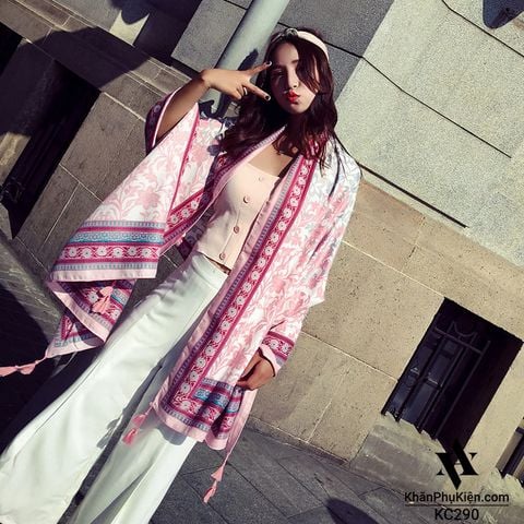 Quà tặng 20/10 cho sếp nữ, vợ, cô giáo, giáo viên nữ, mẹ và bạn gái, người yêu nữ quà tặng khăn quàng choàng cổ nữ đi biển boho thổ cẩm đẹp cao cấp màu hồng tím - Mã KC290