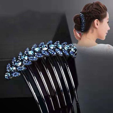 Kẹp (Cặp) Tóc Cao Cấp - Ghim Kẹp Tóc Nữ Đẹp Cánh Hoa Đính Đá Màu Xanh Dương - KDD038