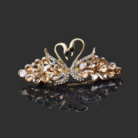 Kẹp (Cặp) Tóc Cao Cấp - Ghim Kẹp Tóc Nữ Đẹp Thiên Nga Đính Đá Màu Vàng Gold - Mã KDD013